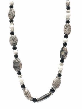 Natural Stone Necklace 80s Natural Neutral Color Brown Black Stone Bead Necklace